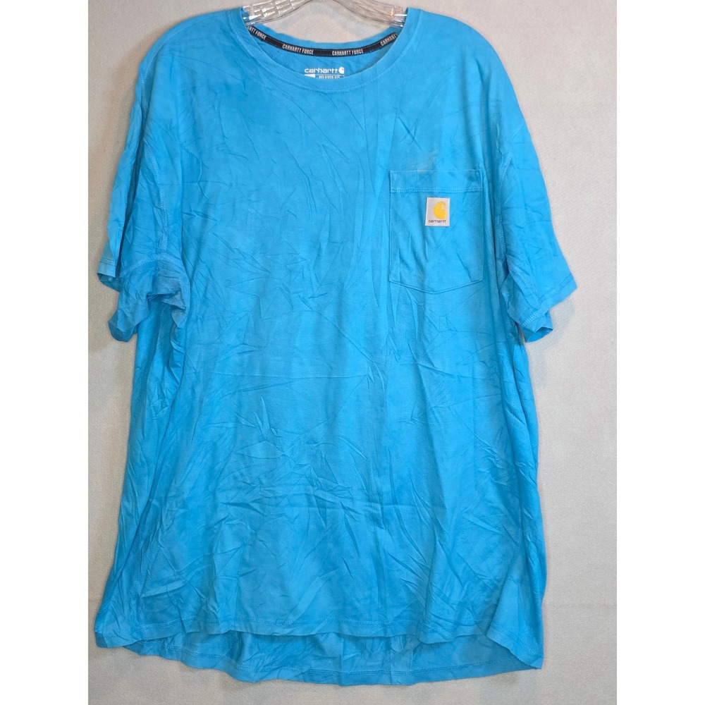 Carhartt Force Mens XL Relaxed Fit Pocket T-Shirt Blue Distressed Workwear Tee